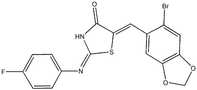 5-[(6-bromo-1,3-benzodioxol-5-yl)methylene]-2-[(4-fluorophenyl)imino]-1,3-thiazolidin-4-one Struktur