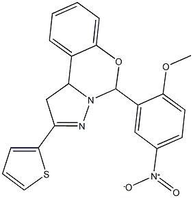 5-{5-nitro-2-methoxyphenyl}-2-(2-thienyl)-1,10b-dihydropyrazolo[1,5-c][1,3]benzoxazine Struktur