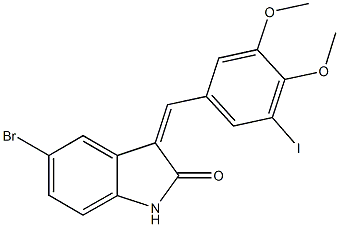 5-bromo-3-(3-iodo-4,5-dimethoxybenzylidene)-1,3-dihydro-2H-indol-2-one Struktur