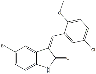 5-bromo-3-(5-chloro-2-methoxybenzylidene)-1,3-dihydro-2H-indol-2-one Struktur