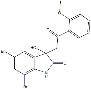 5,7-dibromo-3-hydroxy-3-[2-(2-methoxyphenyl)-2-oxoethyl]-1,3-dihydro-2H-indol-2-one Struktur