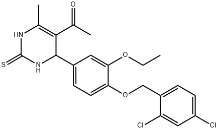 1-(4-{4-[(2,4-dichlorobenzyl)oxy]-3-ethoxyphenyl}-6-methyl-2-thioxo-1,2,3,4-tetrahydro-5-pyrimidinyl)ethanone Struktur