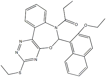 6-(2-ethoxy-1-naphthyl)-3-(ethylsulfanyl)-7-propionyl-6,7-dihydro[1,2,4]triazino[5,6-d][3,1]benzoxazepine Struktur