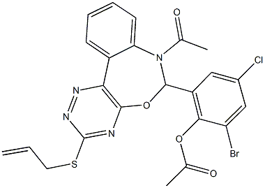 2-[7-acetyl-3-(allylsulfanyl)-6,7-dihydro[1,2,4]triazino[5,6-d][3,1]benzoxazepin-6-yl]-6-bromo-4-chlorophenyl acetate Struktur