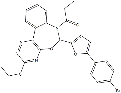 6-[5-(4-bromophenyl)-2-furyl]-7-propionyl-6,7-dihydro[1,2,4]triazino[5,6-d][3,1]benzoxazepin-3-yl ethyl sulfide Struktur