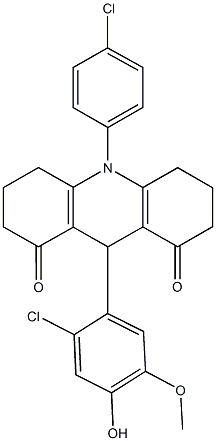 9-(2-chloro-4-hydroxy-5-methoxyphenyl)-10-(4-chlorophenyl)-3,4,6,7,9,10-hexahydroacridine-1,8(2H,5H)-dione Struktur