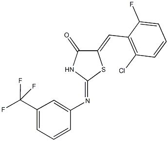 5-(2-chloro-6-fluorobenzylidene)-2-{[3-(trifluoromethyl)phenyl]imino}-1,3-thiazolidin-4-one Struktur