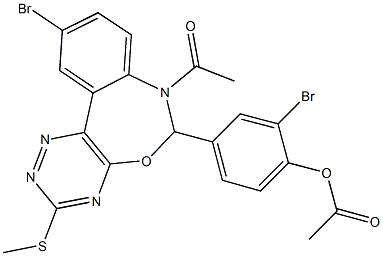 4-[7-acetyl-10-bromo-3-(methylsulfanyl)-6,7-dihydro[1,2,4]triazino[5,6-d][3,1]benzoxazepin-6-yl]-2-bromophenyl acetate Struktur