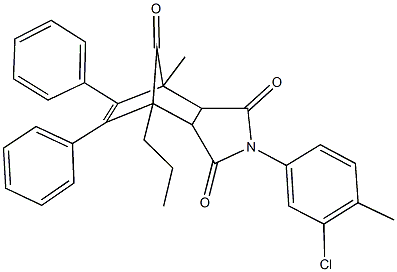 4-(3-chloro-4-methylphenyl)-1-methyl-8,9-diphenyl-7-propyl-4-azatricyclo[5.2.1.0~2,6~]dec-8-ene-3,5,10-trione Struktur