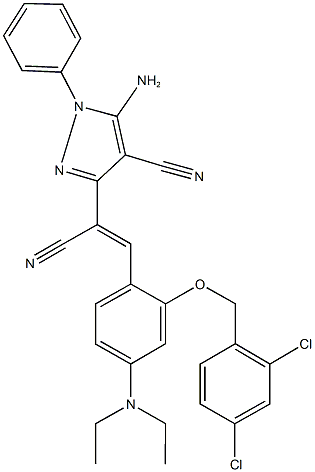 5-amino-3-{1-cyano-2-[2-[(2,4-dichlorobenzyl)oxy]-4-(diethylamino)phenyl]vinyl}-1-phenyl-1H-pyrazole-4-carbonitrile Struktur