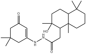 N'-(5,5-dimethyl-3-oxocyclohex-1-en-1-yl)-2-(2-hydroxy-2,5,5,8a-tetramethyldecahydronaphthalen-1-yl)acetohydrazide Struktur