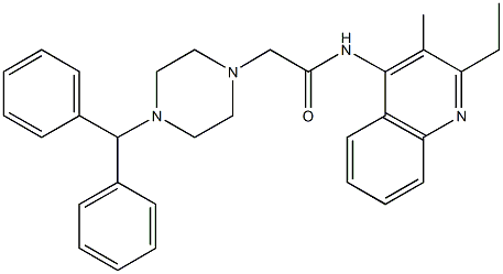 2-(4-benzhydryl-1-piperazinyl)-N-(2-ethyl-3-methyl-4-quinolinyl)acetamide Struktur