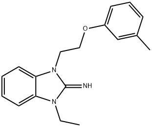 1-ethyl-3-[2-(3-methylphenoxy)ethyl]-1,3-dihydro-2H-benzimidazol-2-imine Struktur