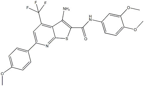 3-amino-N-(3,4-dimethoxyphenyl)-6-(4-methoxyphenyl)-4-(trifluoromethyl)thieno[2,3-b]pyridine-2-carboxamide Struktur