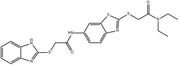 2-(1H-benzimidazol-2-ylsulfanyl)-N-(2-{[2-(diethylamino)-2-oxoethyl]sulfanyl}-1,3-benzothiazol-6-yl)acetamide Struktur