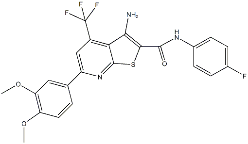 3-amino-6-(3,4-dimethoxyphenyl)-N-(4-fluorophenyl)-4-(trifluoromethyl)thieno[2,3-b]pyridine-2-carboxamide Struktur