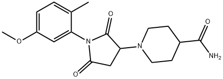 1-[1-(5-methoxy-2-methylphenyl)-2,5-dioxo-3-pyrrolidinyl]-4-piperidinecarboxamide Struktur