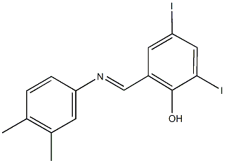 2-{[(3,4-dimethylphenyl)imino]methyl}-4,6-diiodophenol Struktur