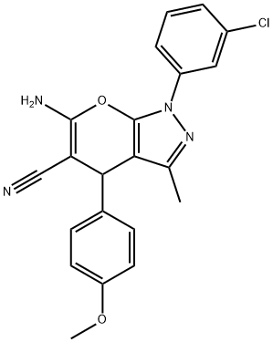 6-amino-1-(3-chlorophenyl)-4-(4-methoxyphenyl)-3-methyl-1,4-dihydropyrano[2,3-c]pyrazole-5-carbonitrile Struktur