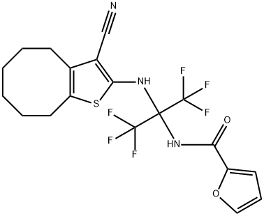 N-[1-[(3-cyano-4,5,6,7,8,9-hexahydrocycloocta[b]thien-2-yl)amino]-2,2,2-trifluoro-1-(trifluoromethyl)ethyl]-2-furamide Struktur