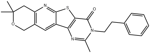 2,8,8-trimethyl-3-(2-phenylethyl)-7,10-dihydro-8H-pyrano[3'',4'':5',6']pyrido[3',2':4,5]thieno[3,2-d]pyrimidin-4(3H)-one Struktur