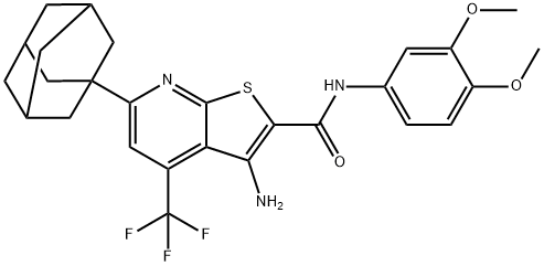 6-(1-adamantyl)-3-amino-N-(3,4-dimethoxyphenyl)-4-(trifluoromethyl)thieno[2,3-b]pyridine-2-carboxamide Struktur