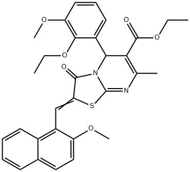 ethyl 5-(2-ethoxy-3-methoxyphenyl)-2-[(2-methoxy-1-naphthyl)methylene]-7-methyl-3-oxo-2,3-dihydro-5H-[1,3]thiazolo[3,2-a]pyrimidine-6-carboxylate Struktur