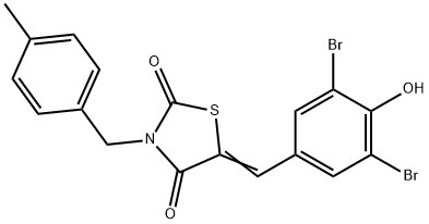 5-(3,5-dibromo-4-hydroxybenzylidene)-3-(4-methylbenzyl)-1,3-thiazolidine-2,4-dione Struktur