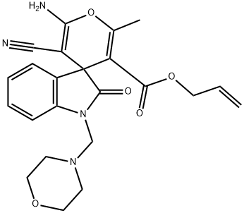 3'-allyloxycarbonyl-6'-amino-5'-cyano-2'-methyl-1-(4-morpholinylmethyl)-1,3-dihydro-2-oxospiro[2H-indole-3,4'-(4'H)-pyran] Struktur