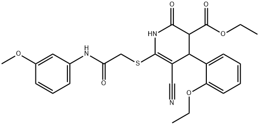 ethyl 5-cyano-4-(2-ethoxyphenyl)-6-{[2-(3-methoxyanilino)-2-oxoethyl]sulfanyl}-2-oxo-1,2,3,4-tetrahydropyridine-3-carboxylate Struktur