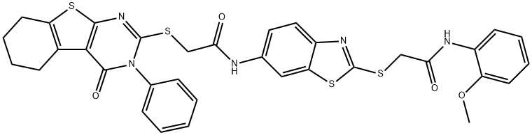 N-(2-{[2-(2-methoxyanilino)-2-oxoethyl]sulfanyl}-1,3-benzothiazol-6-yl)-2-[(4-oxo-3-phenyl-3,4,5,6,7,8-hexahydro[1]benzothieno[2,3-d]pyrimidin-2-yl)sulfanyl]acetamide Struktur