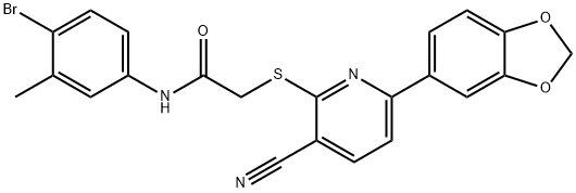 2-{[6-(1,3-benzodioxol-5-yl)-3-cyanopyridin-2-yl]sulfanyl}-N-(4-bromo-3-methylphenyl)acetamide Struktur