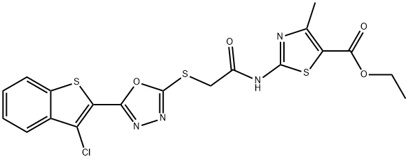 ethyl 2-[({[5-(3-chloro-1-benzothien-2-yl)-1,3,4-oxadiazol-2-yl]sulfanyl}acetyl)amino]-4-methyl-1,3-thiazole-5-carboxylate Struktur