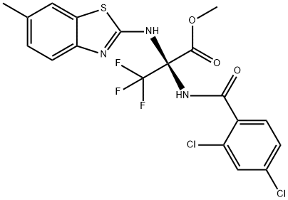 methyl 2-[(2,4-dichlorobenzoyl)amino]-3,3,3-trifluoro-2-[(6-methyl-1,3-benzothiazol-2-yl)amino]propanoate Struktur