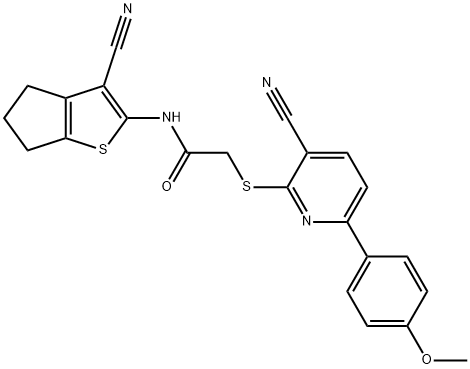 N-(3-cyano-5,6-dihydro-4H-cyclopenta[b]thien-2-yl)-2-{[3-cyano-6-(4-methoxyphenyl)-2-pyridinyl]sulfanyl}acetamide Struktur