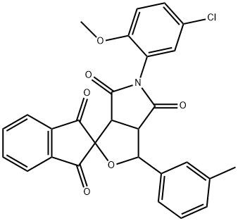 5-(3-chloro-2-methoxyphenyl)-1-(3-methylphenyl)-3a,6a-dihydrosprio[1H-furo[3,4-c]pyrrole-3,2'-(1'H)-indene]-1',3',4,6(2'H,3H,5H)-tetrone Struktur