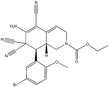 ethyl 6-amino-8-(5-bromo-2-methoxyphenyl)-5,7,7-tricyano-3,7,8,8a-tetrahydro-2(1H)-isoquinolinecarboxylate Struktur