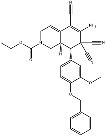 ethyl 6-amino-8-[4-(benzyloxy)-3-methoxyphenyl]-5,7,7-tricyano-3,7,8,8a-tetrahydro-2(1H)-isoquinolinecarboxylate Struktur