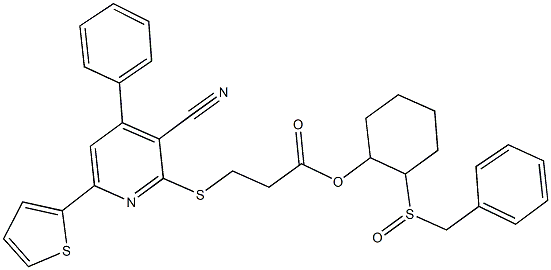 2-(benzylsulfinyl)cyclohexyl 3-{[3-cyano-4-phenyl-6-(2-thienyl)-2-pyridinyl]sulfanyl}propanoate Struktur