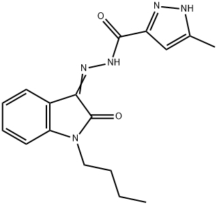 N'-(1-butyl-2-oxo-1,2-dihydro-3H-indol-3-ylidene)-3-methyl-1H-pyrazole-5-carbohydrazide Struktur