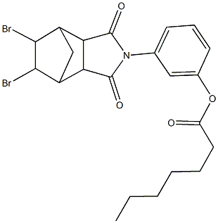 3-(8,9-dibromo-3,5-dioxo-4-azatricyclo[5.2.1.0~2,6~]dec-4-yl)phenyl heptanoate Struktur