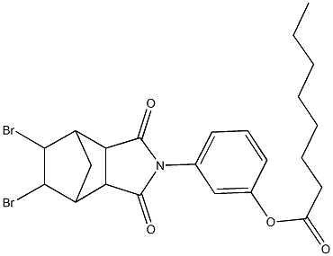 3-(8,9-dibromo-3,5-dioxo-4-azatricyclo[5.2.1.0~2,6~]dec-4-yl)phenyl octanoate Struktur