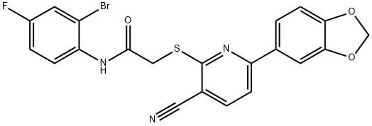 2-{[6-(1,3-benzodioxol-5-yl)-3-cyanopyridin-2-yl]sulfanyl}-N-(2-bromo-4-fluorophenyl)acetamide Struktur