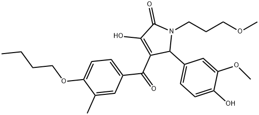 4-(4-butoxy-3-methylbenzoyl)-3-hydroxy-5-(4-hydroxy-3-methoxyphenyl)-1-(3-methoxypropyl)-1,5-dihydro-2H-pyrrol-2-one Struktur