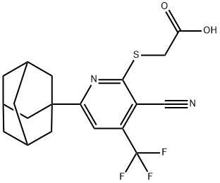 2-{[6-(1-adamantyl)-3-cyano-4-(trifluoromethyl)-2-pyridinyl]sulfanyl}acetic acid Struktur