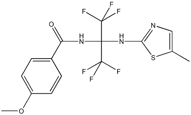 4-methoxy-N-[2,2,2-trifluoro-1-[(5-methyl-1,3-thiazol-2-yl)amino]-1-(trifluoromethyl)ethyl]benzamide Struktur