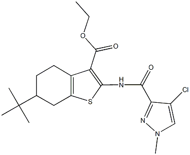 ethyl 6-tert-butyl-2-{[(4-chloro-1-methyl-1H-pyrazol-3-yl)carbonyl]amino}-4,5,6,7-tetrahydro-1-benzothiophene-3-carboxylate Struktur