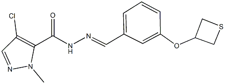 4-chloro-1-methyl-N'-[3-(3-thietanyloxy)benzylidene]-1H-pyrazole-5-carbohydrazide Struktur