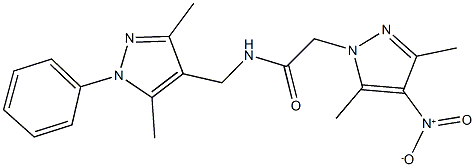 N-[(3,5-dimethyl-1-phenyl-1H-pyrazol-4-yl)methyl]-2-{4-nitro-3,5-dimethyl-1H-pyrazol-1-yl}acetamide Struktur