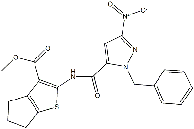 methyl 2-[({1-benzyl-3-nitro-1H-pyrazol-5-yl}carbonyl)amino]-5,6-dihydro-4H-cyclopenta[b]thiophene-3-carboxylate Struktur